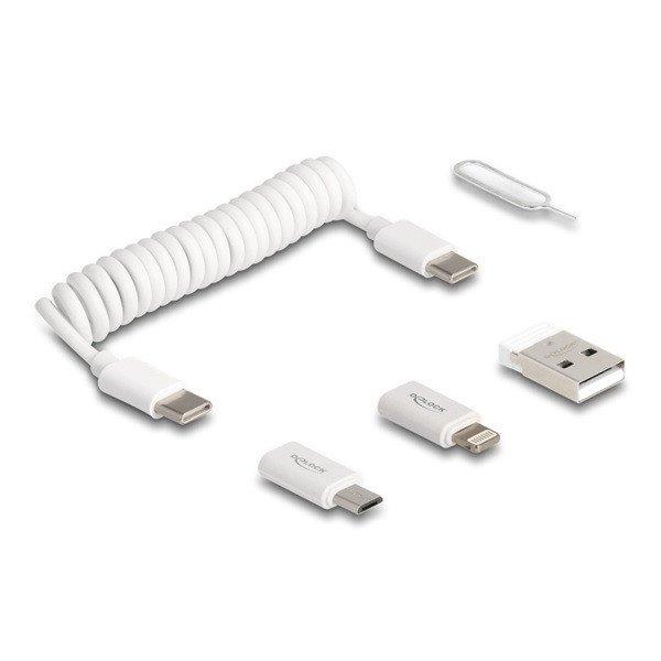 Delock Kábel - 66612 (USB adat és töltő kábel és adapter szett PD3.0 60W
fehér)