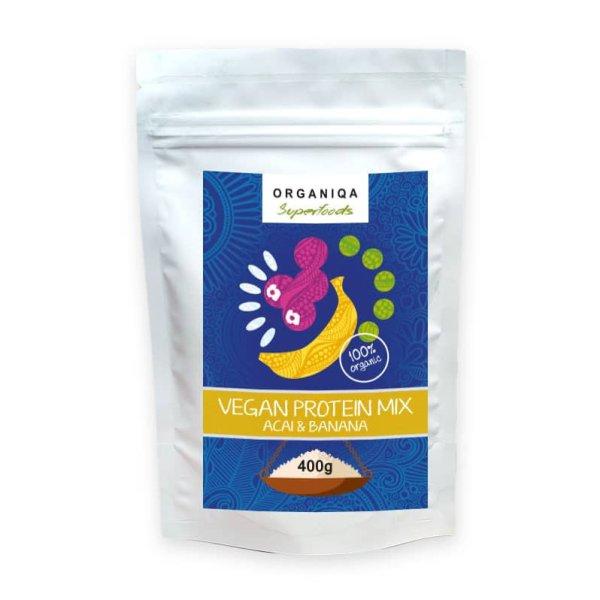 Organiqa bio acai-banán vegán fehérje 400 g