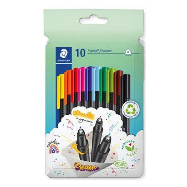 Tűfilc készlet, 0,3 mm, STAEDTLER "Triplus 334", 10 különböző
szín