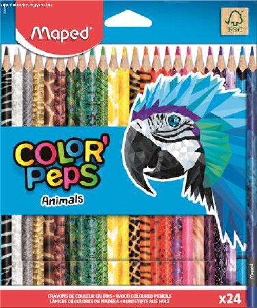 Színes ceruza készlet, háromszögletű, MAPED "Color'Peps
Animal", 24 különböző szín