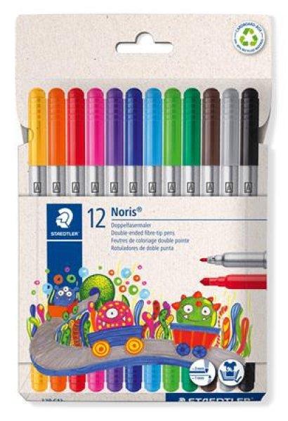 Filctoll készlet, 1-3 mm, kétvégű, kimosható, STAEDTLER "Noris® 320,
12 különböző szín