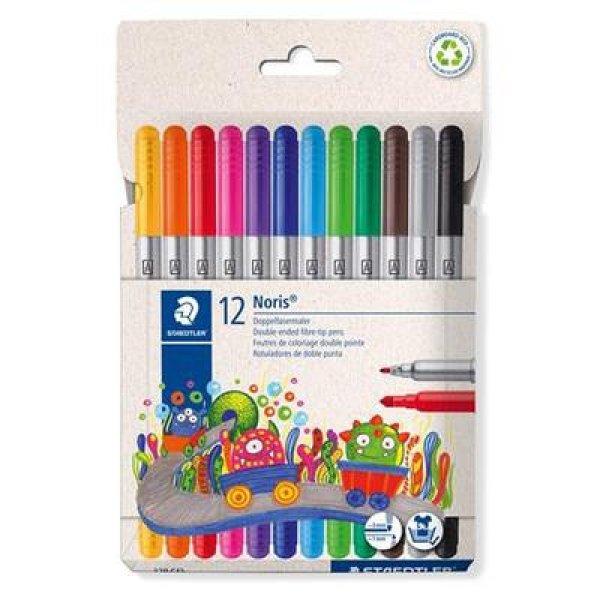 Filctoll készlet, 1-3 mm, kétvégű, kimosható, STAEDTLER "Noris® 320,
12 különböző szín