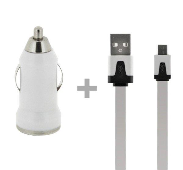 4-OK autós töltő + Adatkábel USB, 1 AMP, fehér