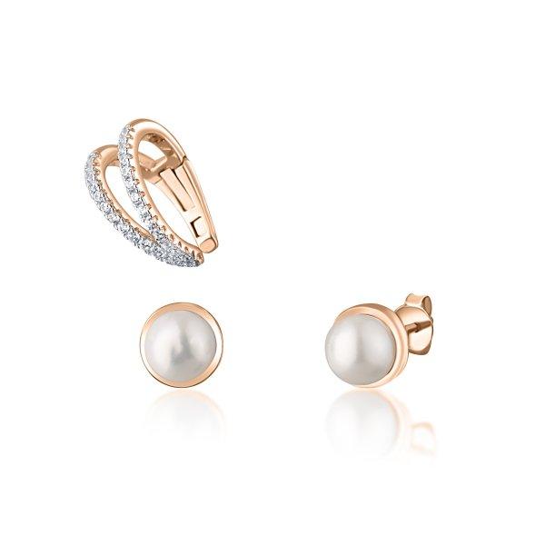 JwL Luxury Pearls Modern bronz fülbevaló szett (1x
fülcimpadísz, 2x bedugós fülbevaló) JL0809