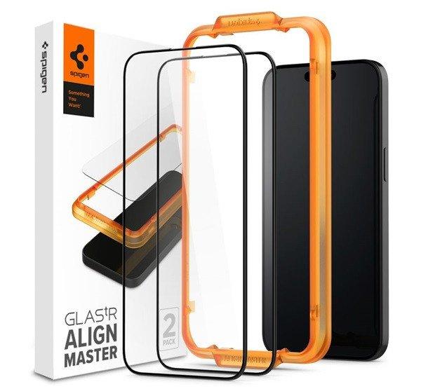 SPIGEN ALM FC képernyővédő üveg 2db (2.5D, ujjlenyomatmentes, extra
karcálló, 9H, ultravékony, színkiemelés) ÁTLÁTSZÓ Apple iPhone 15 Pro
Max