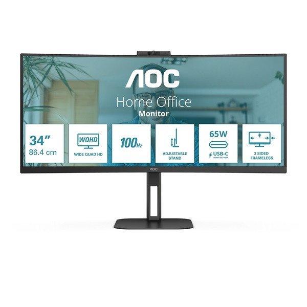 AOC ívelt monitor 34" CU34V5C/BK 3440x1440, 21:9, 300cd/m2, 4ms,
HDMI/DisplayPort/USBx4/USB-C, hangszóró