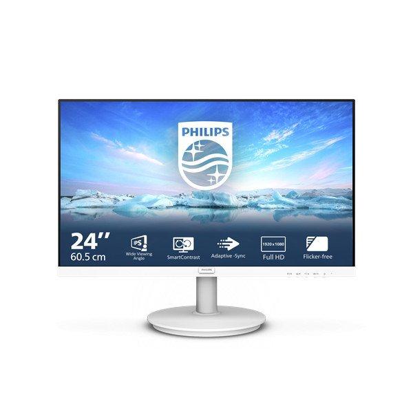 PHILIPS IPS monitor 23.8" 241V8AW, 1920x1080, 16:9, 250cd/m2, 4ms,
VGA/HDMI, hangszóró, fehér