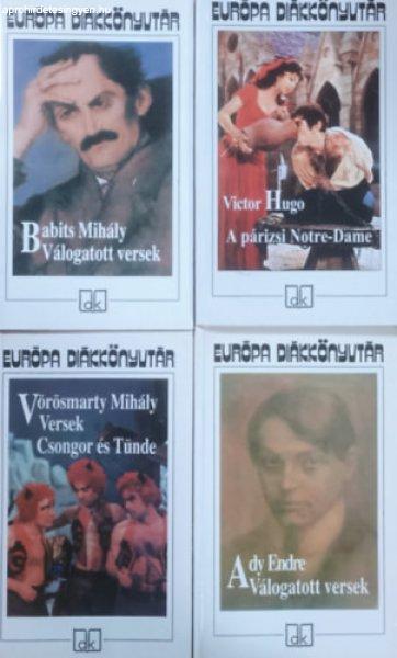 Válogatott versek (Babits + Ady) + Versek - Csongor és Tünde (Vörösmarty) +
A párizsi Notre-Dame (4 kötet, Európa Diákkönyvtár) - Ady Endre, Victor
Hugo, Vörösmarty Mihály, Babits Mihály