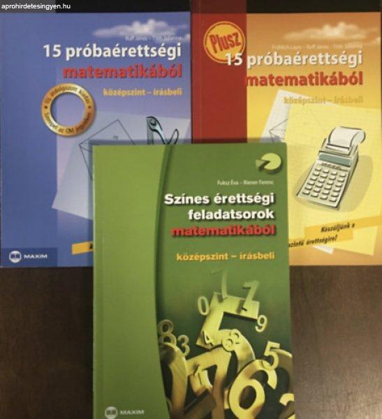 15 próbaérettségi + Plusz 15 próbaérettségi + Színes érettségi
feladatsorok matematikából (középszint - írásbeli) (3 kötet) - Fuksz
Éva, Fröhlich Lajos-Ruff János-Tóth Julianna