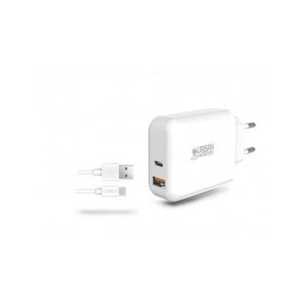 Hálózati töltő, 1xUSB-A (18W), 1xUSB-C (45W), USB-A–USB-C kábel, URBAN
FACTORY