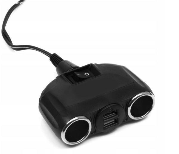 2-es Szivargyújtó elosztó + 2 USB - 12/24V