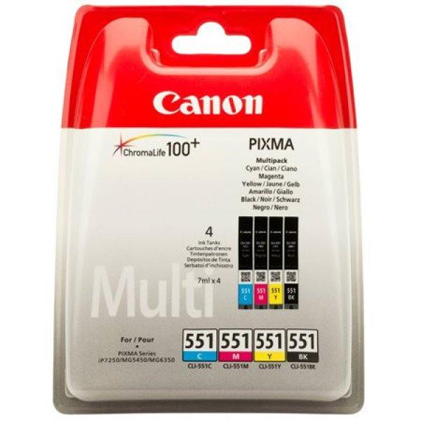 CLI-551KIT Tintapatron multipack Pixma iP7250, MG5450 nyomtatókhoz, CANON,
b+c+m+y, 4*7ml