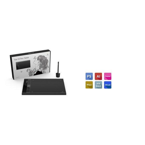 XP-PEN Grafikus tábla - Star 03 V2 (10"x6", 5080 LPI, PS 8192, 266
RPS, 8 gomb, USB)