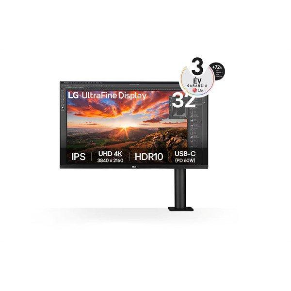 LG Monitor 32" Ergonomic - 32UN880K-B (IPS; 16:9; 4K 3840x2160; 5ms; 350cd;
HDMIx2; DP; USB-C; Hangszóró, Pivot)