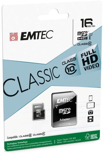 Emtec 16GB microSDHC Classic Class 10 U1 + adapterrel