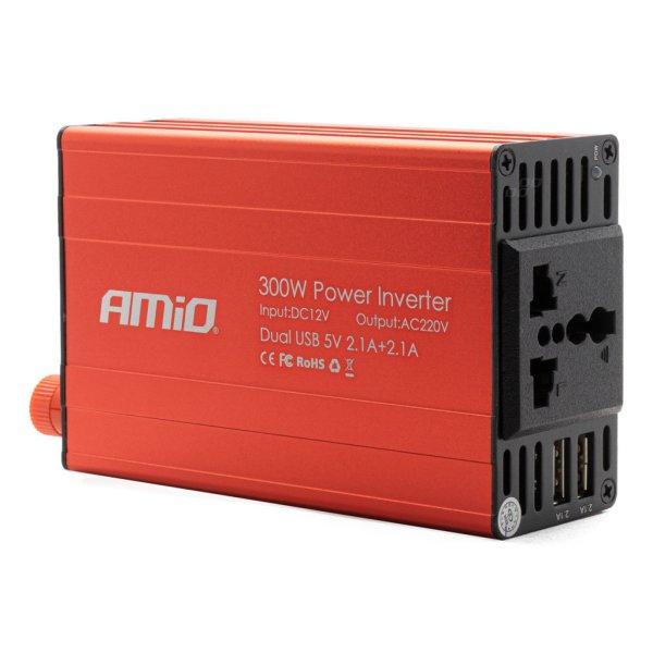 Amio Transzformátor 12-220V 300/600W 2xUSB