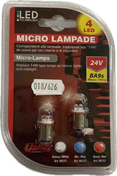 Lampa 98333 24V BA9s 4 LED-es piros izzó, 2 db-os csomag