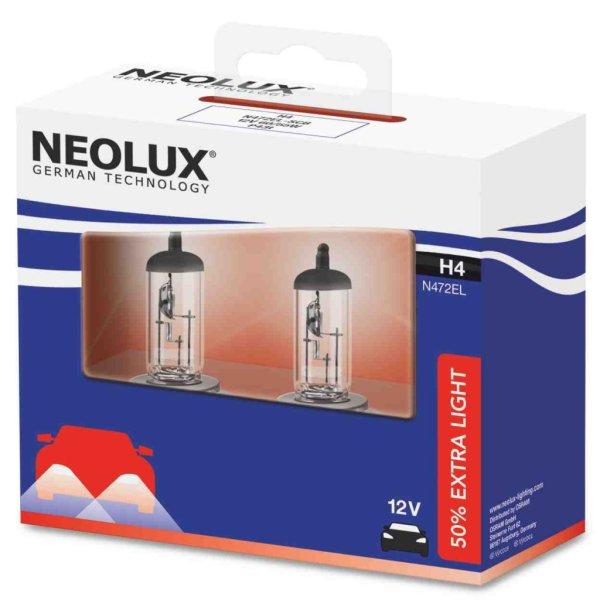 Neolux Extra Light N472EL H4 12V 60/55W Halogén Fényszóró Izzó (+50%, 2
db-os csomag)