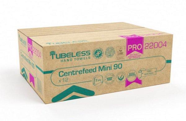 Tubeless PRO 90 Mini tekercses kéztörlő 2 rétegű, fehér, 100% cellulóz,
92m, 12 tekercs/zsugor