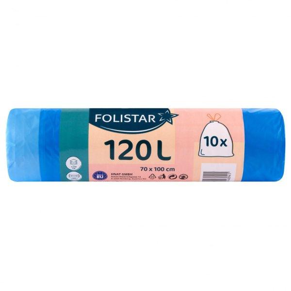 Folistar HNAT szemeteszsák 70x100cm, 120 literes HDPE, kék, szalagos, 10
darab/tekercs