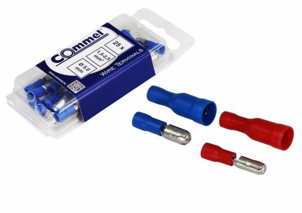 Commel szigetelt hengeres csatlakozó dugó 1.5-2.5 mm2, Ø 5 mm, 25 db