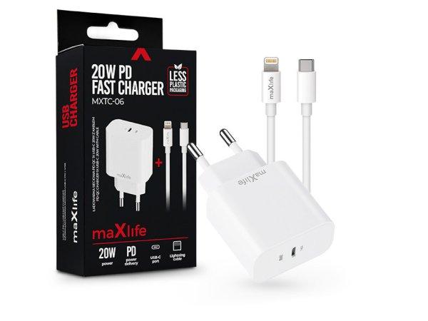 Maxlife MXTC-06 PD+QC 20W gyorstöltő adapter Type-C + Type-C/Lightning kábel
- fehér