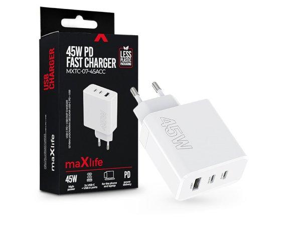 Maxlife MXTC-07-45ACC PD+QC 45W gyorstöltő adapter 2xType-C + USB - fehér