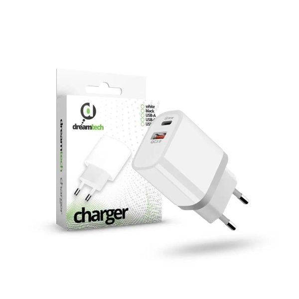 Dreamtech Charger White 20W QC3.0 Type C + USB-A hálózati gyors töltő
adapter