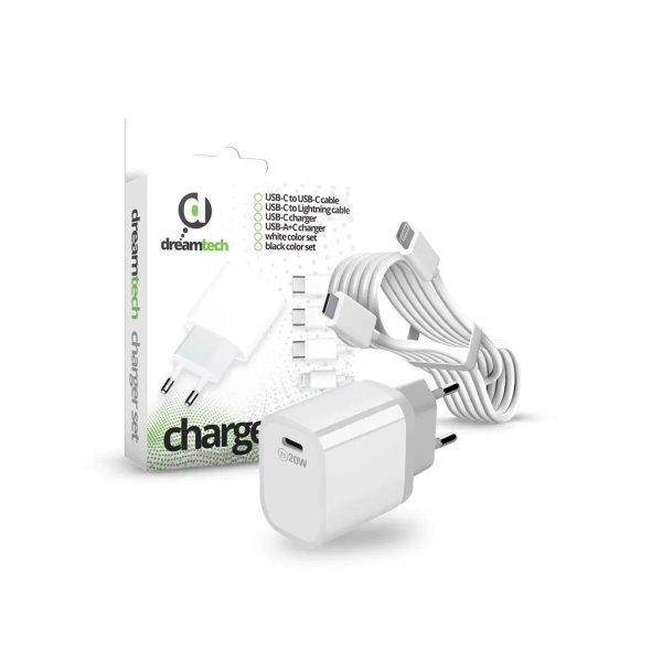 Dreamtech PD Charger Set USB-C 20W-os adapterrel és USB-C / Lightning kábellel
FEHÉR