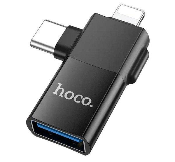 HOCO UA17 adapter 2in1 (USB aljzat - Type-C/lightning, OTG, adatátvitel és
töltés) FEKETE