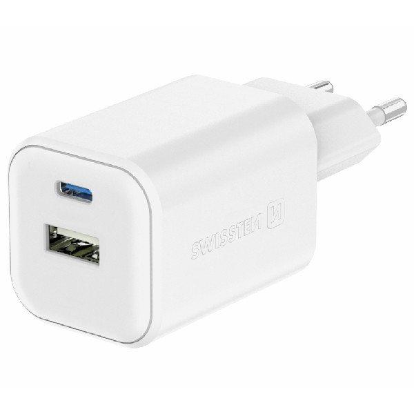 SWISSTEN GaN network adapter 1x USB-C 45 W PD + 1x USB-A 18 W QC, white