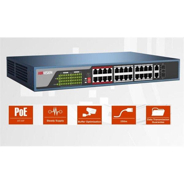 Hikvision Switch PoE - DS-3E0326P-E (24 port 100Mbps, 370W, 2 port 1000Mbps
combo, L2)