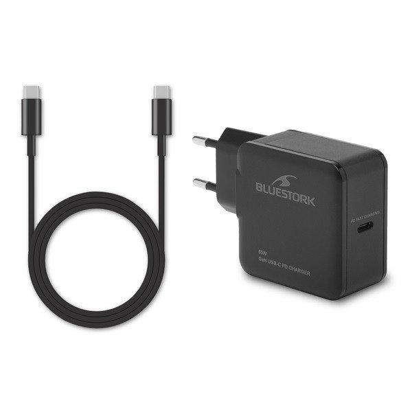 Bluestork Hálózati töltő - PW-BS-65-GAN-C (USB-C, 65W, 1,8m kábel,
gyorstöltés, fekete)