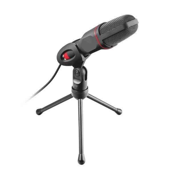 Trust Mikrofon - GXT 212 Mico (Studió design; 3,5mm jack + USB adapter; 180cm
kábel; állvány; fekete-vörös)
