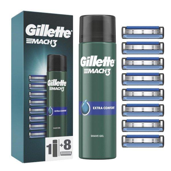 Gillette Gillette Mach3 8 db cserefej + Extra Comfort borotvagél 200 ml
(Shave Gel) 200 ml