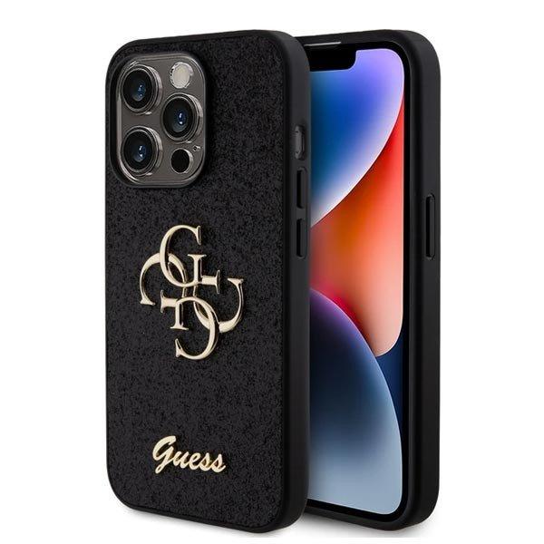 Guess PU Fixed Glitter 4G Metal Logo Hátlapi tok iPhone 15 Pro számára,
fekete