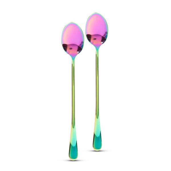 Rozsdamentes acél kávéskanál / latte macchiato kanál - szivárványos - 195
x 32 mm - 2 db / csomag