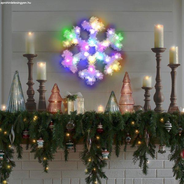 Karácsonyi dekoráció - irizáló, színes LED-es hópehely - 32 cm - elemes