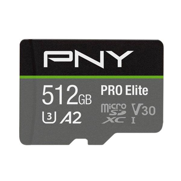 PNY 512GB microSDXC Pro Elite Class 10 U3 V30 A2 + adapterrel