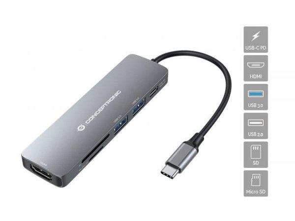 Conceptronic DONN11G 6in1 USB3.2 Gen 1 Docking Station Grey