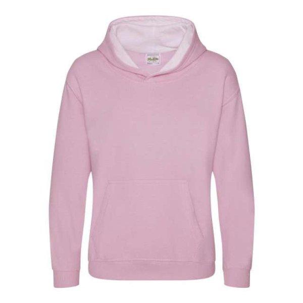 Just Hoods Gyerek kapucnis pulóver kontrasztos színű kapucni béléssel
AWJH003J, Baby Pink/Arctic White-5/6