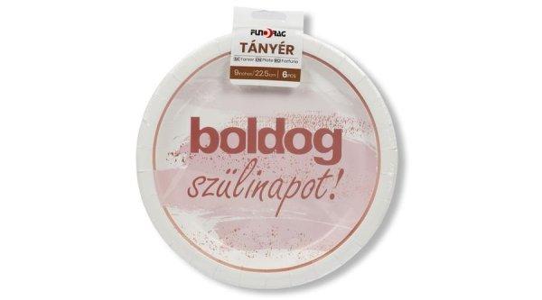 Rózsaszín Boldog szülinapot feliratos papírtányér 22,5 cm 6 db