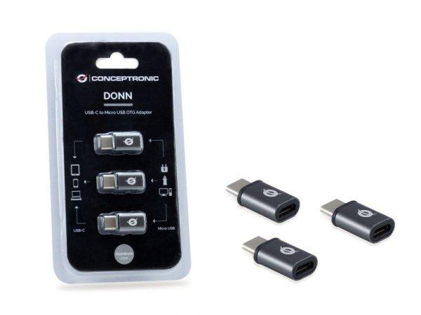 Conceptronic DONN05G USB-C to Micro USB OTG Adapter (3-Pack)