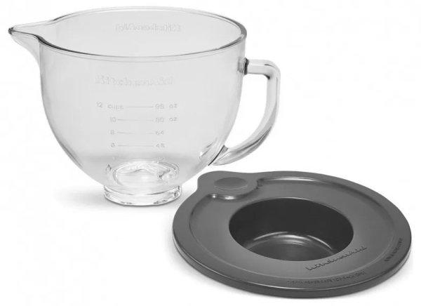 KitchenAid 5KSM5GB 4.8L Glass Bowl, 4,8 literes áttetsző, átlátszó üveg
tál, keverőtál, üvegtál szilikon fedéllel, Kitchenaid robotgépekhez