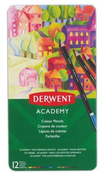 Színes ceruza készlet, fém doboz, DERWENT "Academy", 12
különböző szín