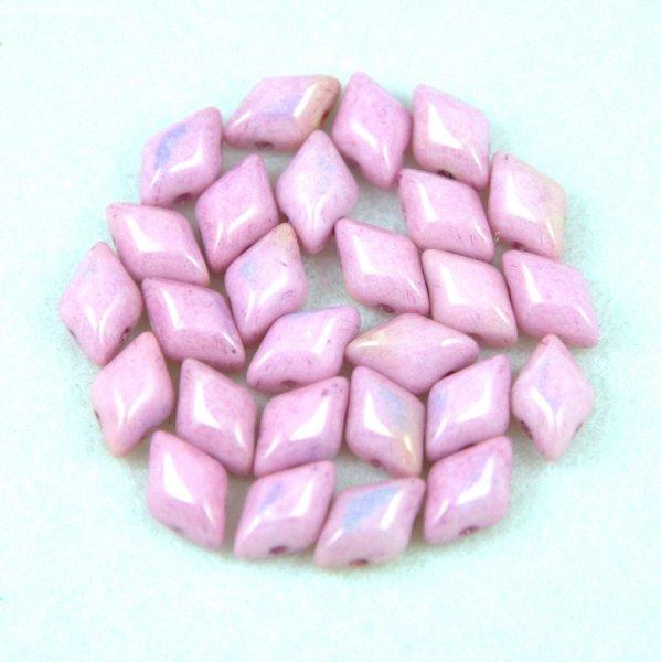 Gemduo cseh préselt üveggyöngy - White Pink Luster - 5x8 mm