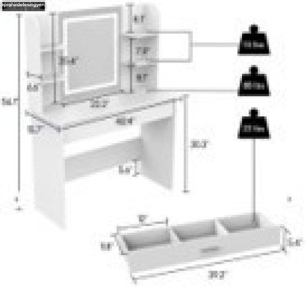Luma fésülködő asztal polcokkal és fiókkal Fehér