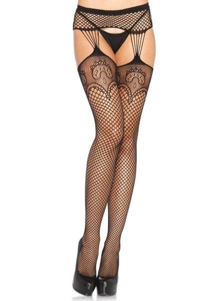  Net garterbelt stockings black O/S 