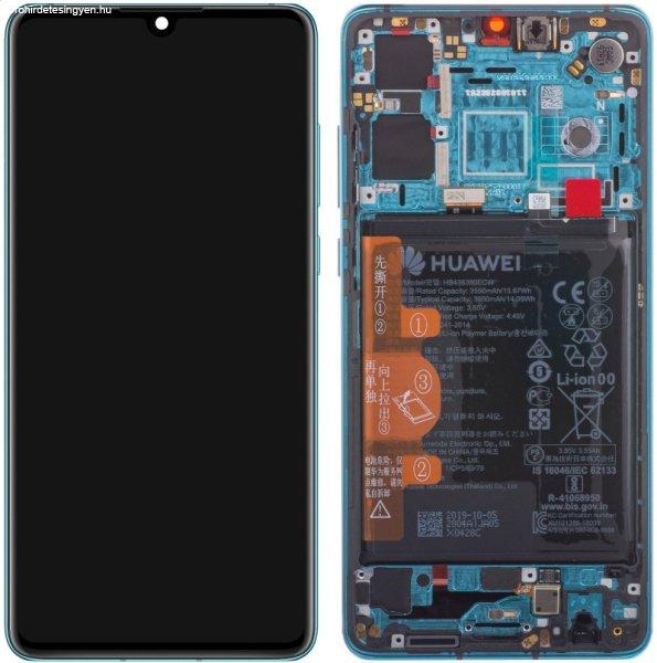 Huawei P30 kék (Aurora Blue) gyári LCD kijelző érintővel és kerettel
HB436380ECW gyári akkumulátorral