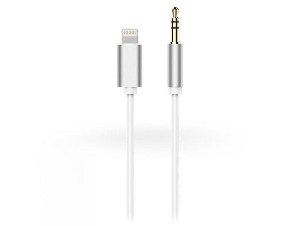 Lightning - 3,5 mm jack audio kábel 1 m-es vezetékkel - fehér/ezüst